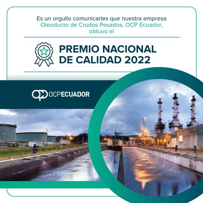 En OCP Ecuador obtuvimos el Premio Nacional de Calidad de Ecuador 2022. Este reconocimiento nos ubica como la empresa con los más altos estándares de calidad e innovación en el país. Estamos orgullosos del equipo humano que conforma OCP Ecuador.
